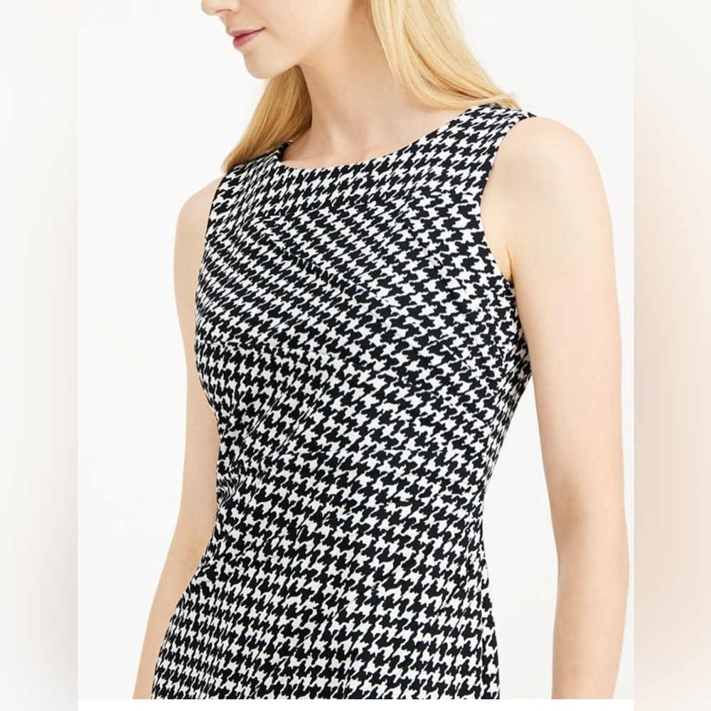 Calvin Klein- houndstooth (black/White) Sunburst Sheath Dress size 8.
